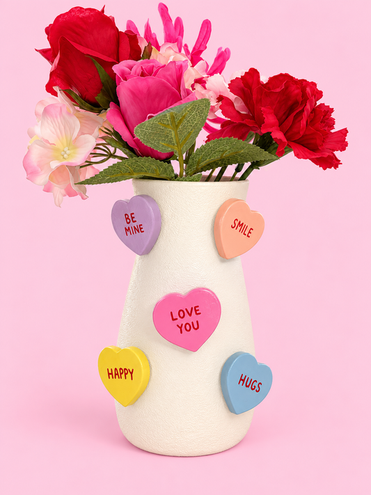 MAGNETIC VASE WITH CANDY HEART MAGNETS