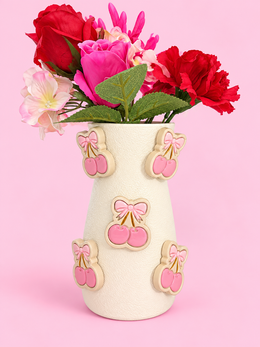 MAGNETIC VASE WITH CHERRIES AND BOWS MAGNETS